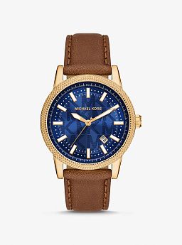 Oversized Hutton Gold-Tone and Leather Watch
