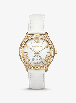 Sage Pavé Gold-Tone and Crocodile Embossed Leather Watch