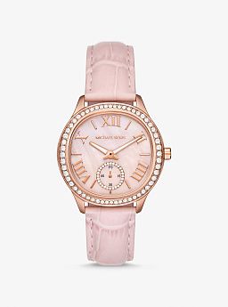 Sage Pavé Rose Gold-Tone and Crocodile Embossed Leather Watch